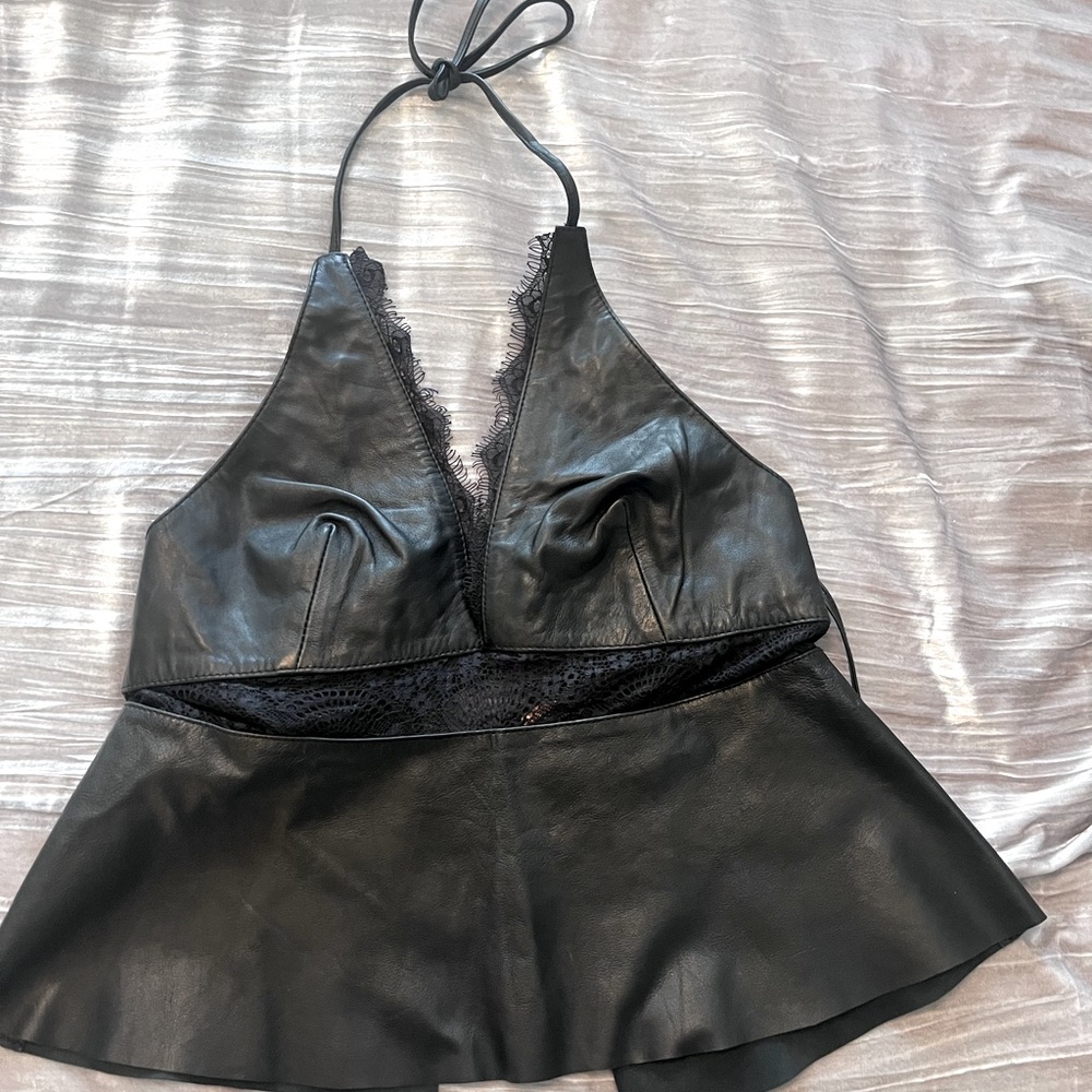 Free People leather halter top